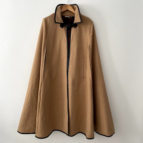Soft Surroundings Camel Wool Blend Cape XL Plaid Interior Pockets Toggle Closure - Picture 1 of 15